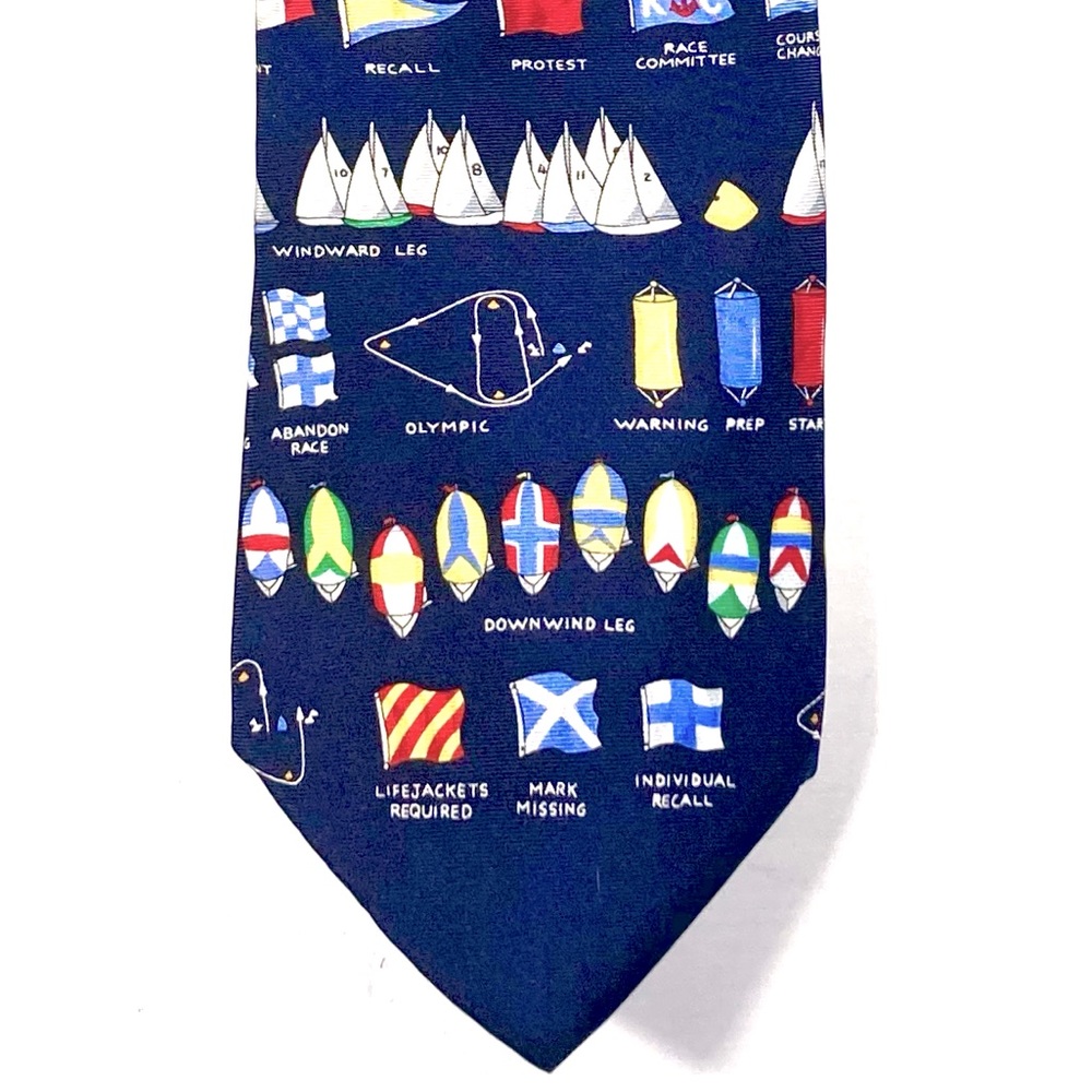 “Regatta” Tie by Eric Holch, Vivid Nautical & Sailboat Images on Navy Blue bkgnd